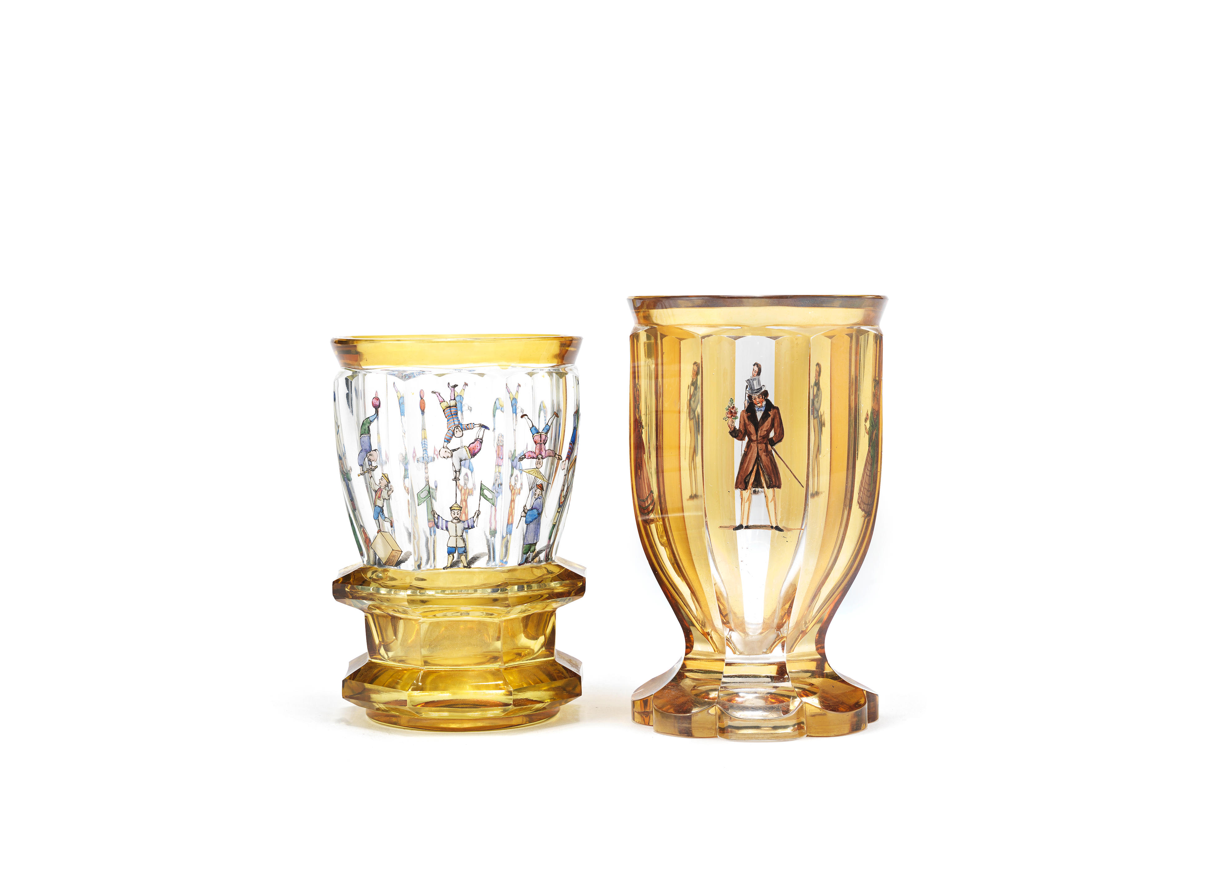 Two Bohemian transparent-enamelled beakers, circa 1850-80