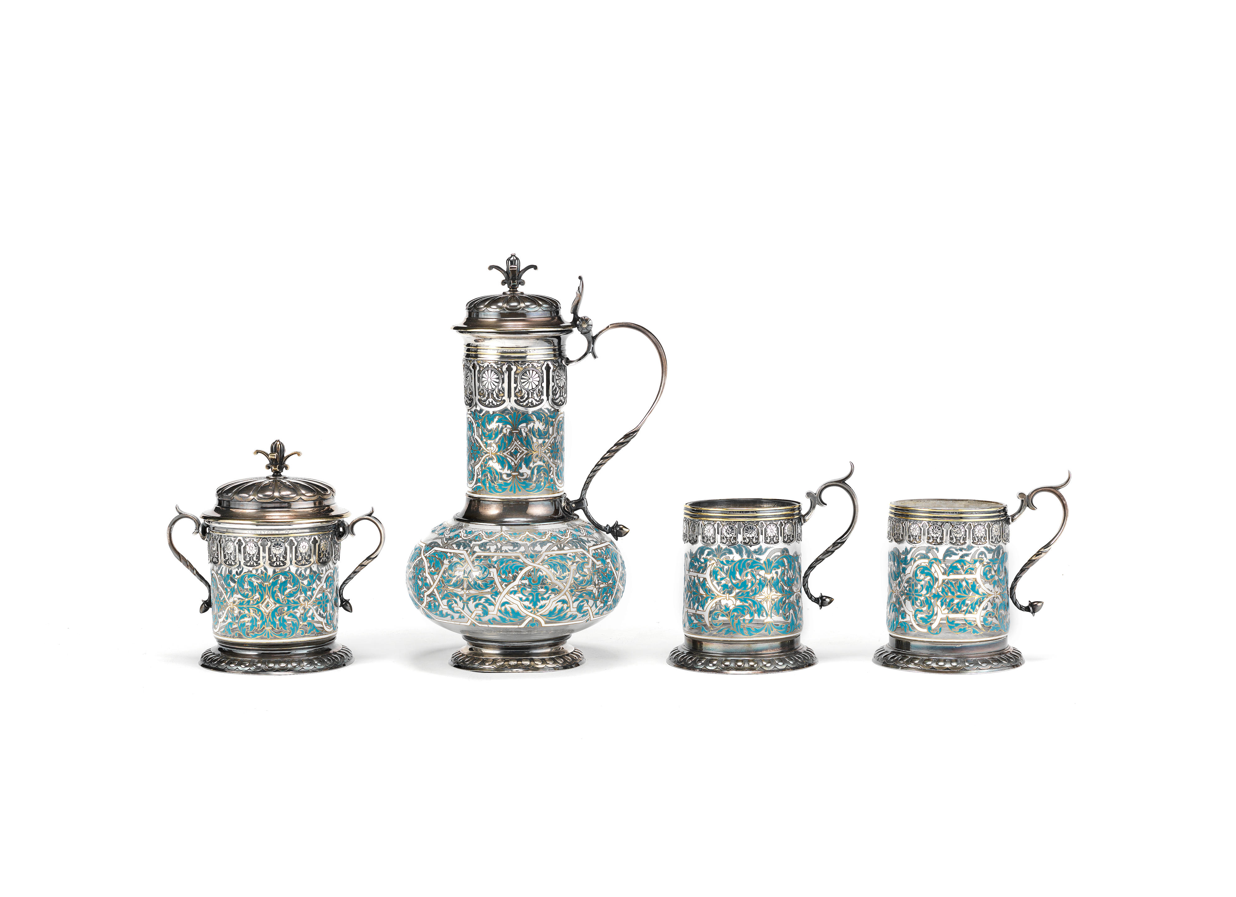 A fine French suite enamelled by Brocard with mounts by Christofle, circa 1885
