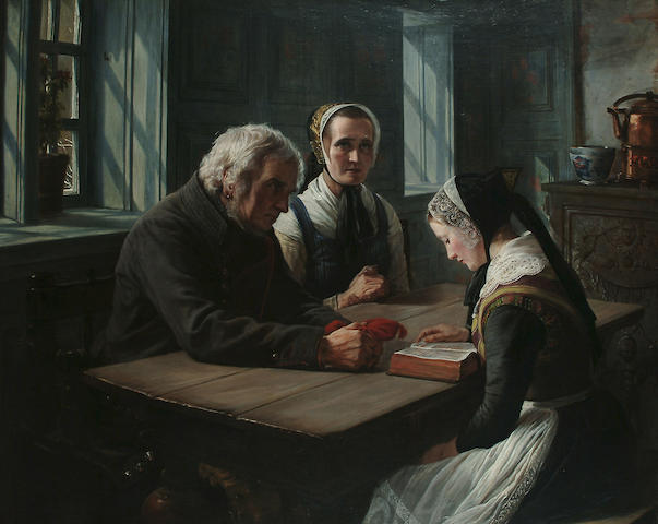 Anna Maria Elisabeth Jerichau-Baumann (Danish, 1819-1881) The reading, 125 x 155 cm (49 1/8 x 61 in.)