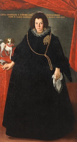 Pier Francesco Cittadini (Milan 1616-1681 Bologna) Portrait of a lady, full-length, in a black dress with a gold chain and brooch,