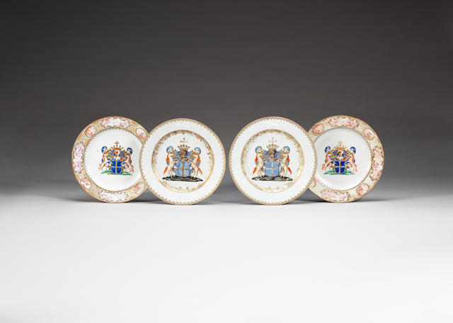 Two pairs of armorial plates Qianlong, circa 1740-1750