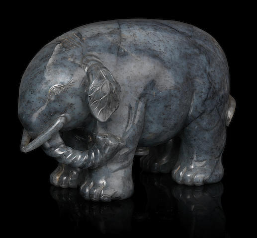 A magnificent Imperial bluish-grey jade carving of an elephant
