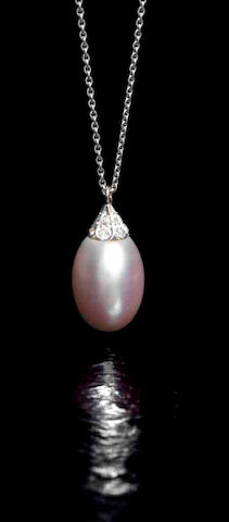 A natural pearl and diamond pendant/necklace