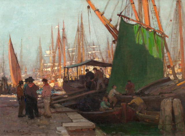 James Hamilton MacKenzie ARSA RSW ARE (British, 1875-1926) Harbour Scene, Possibly Nantes 45 x 60 cm. (17 11/16 x 23 5/8 in.)