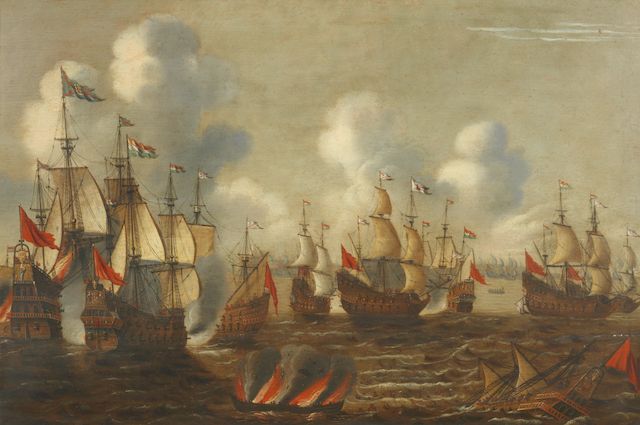 Follower of Peter van den Velde (Antwerp 1634-1687) A maritime engagement between the Dutch and the Spanish Netherlands