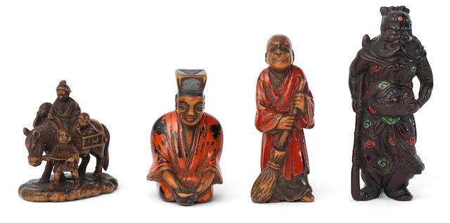Four wood figure netsuke