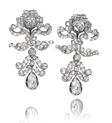 Bonhams : A pair of 19th century diamond earrings