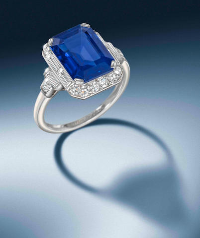 Bonhams : An art deco sapphire and diamond ring, by Cartier,