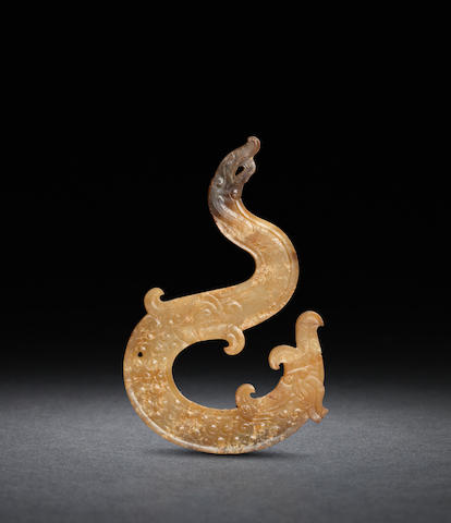 Bonhams : A rare yellow-brown jade 'dragon' pendant Eastern Zhou ...