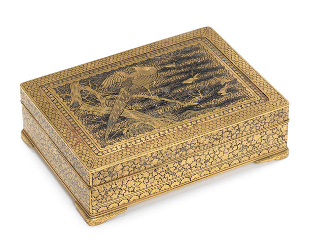 Bonhams An Inlaid Iron Rectangular Box And Cover By The Komai Company Meiji Period