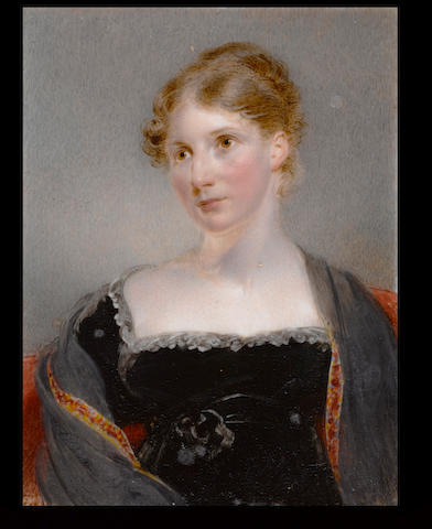 Bonhams : Thomas Hargreaves (British, 1775-1846) A Lady, seated on a ...