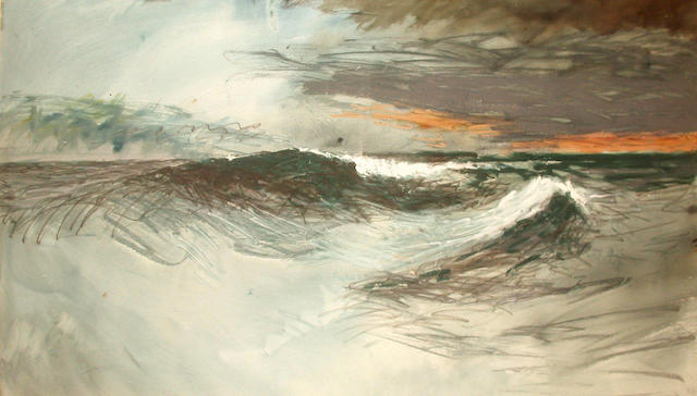 Bonhams : Len Tabner (British, b.1946) Wave- Midnight, Barra 77 x 132 cm.