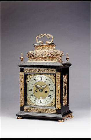 Bonhams : An early 18th century basket topped ebony bracket clock John ...