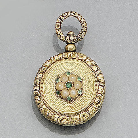 Bonhams : A gold and half-pearl vinaigrette locket