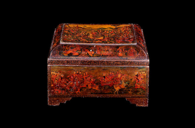 Bonhams A Large Qajar Lacquer Papier Mache Box Persia 19th Century