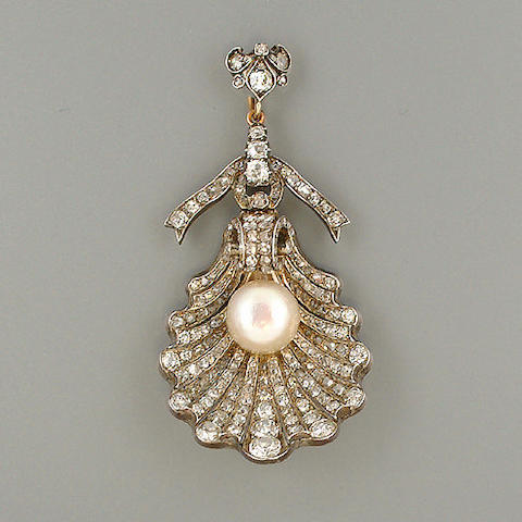 Bonhams : A Victorian pearl and diamond pendant