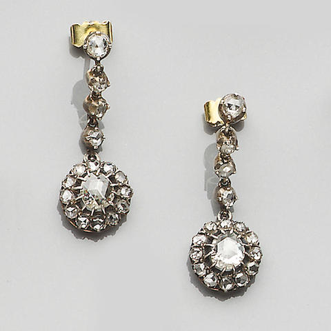 Bonhams : A pair of late 19th century diamond earpendants
