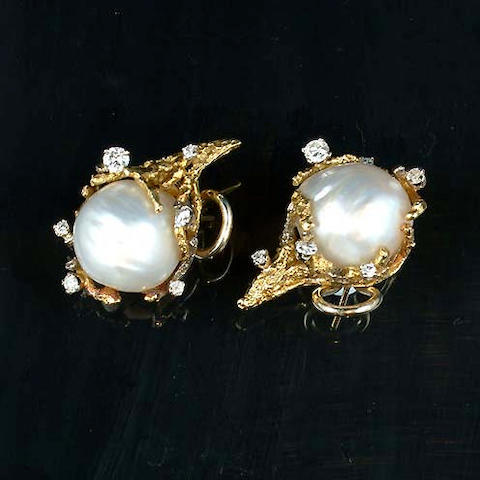 Bonhams : A pair of baroque cultured pearl and diamond earrings by ...