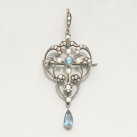 Bonhams : An early 20th century aquamarine, diamond and seed pearl ...