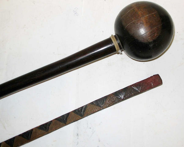 Bonhams : A Zulu knobkerrie and a Rotse staff 65½cm. and 81½cm. 2