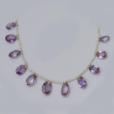 Bonhams : An early 20th century amethyst and seed pearl fringe necklace