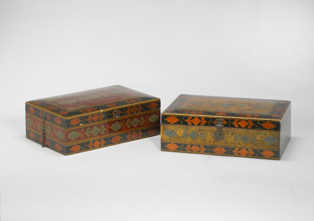 Bonhams Two Qajar Lacquered Wood Boxes Persia 19th Century 2