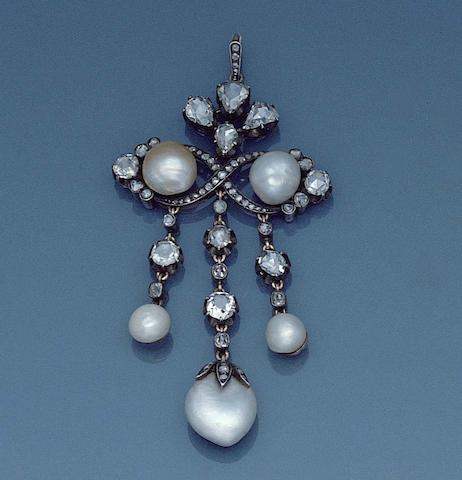 Bonhams : A late 19th century pearl and diamond pendant