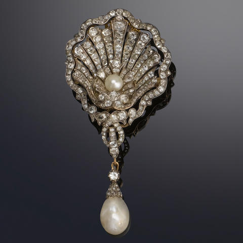 Bonhams : A late 19th century diamond and pearl shell brooch,