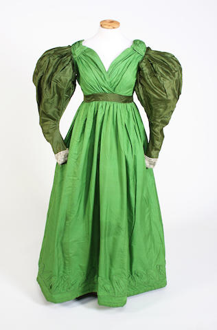 Bonhams : An early 19th century green silk lady's dress