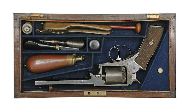 bonhams-a-cased-54-bore-webley-five-shot-double-action-wedge-frame-percussion-revolver