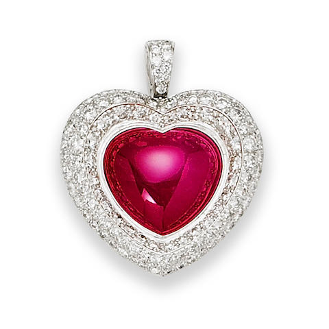 Bonhams : A ruby and diamond pendant
