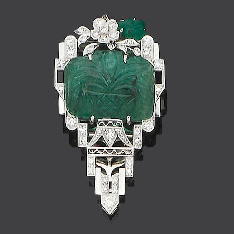 Bonhams : An emerald and diamond clip