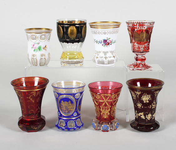 Bonhams Eight Bohemian Glass Beakers Late 19th Century