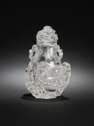 Bonhams : A carved rock crystal 'nine chilong' vase and cover Jiaqing ...