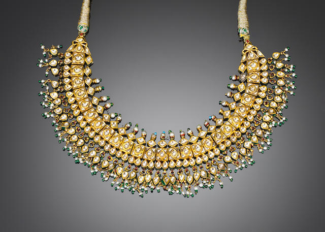 Bonhams : A Mughal-style gem-set enamelled gold Necklace
