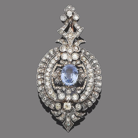 Bonhams : A late 19th century sapphire and diamond pendant