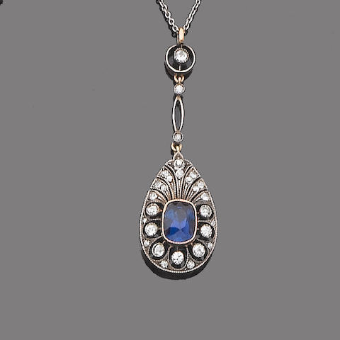 Bonhams : A sapphire and diamond pendant necklace