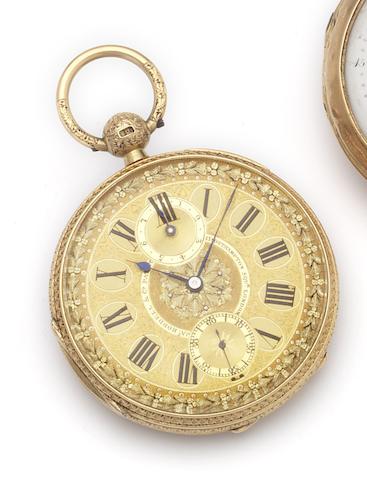 Bonhams : James Hoddell. An 18ct gold open face watch with eight day ...