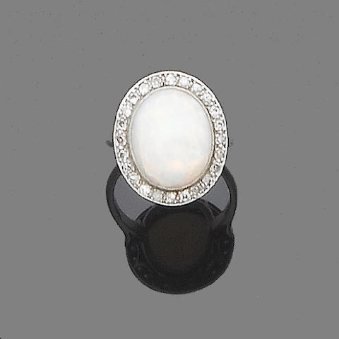 Bonhams : An opal and diamond ring,