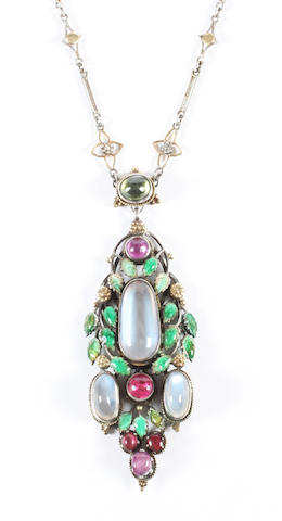 Bonhams : An Arts and Crafts gem set and enamel necklace by Harold ...