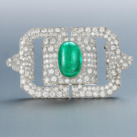 Bonhams : An emerald and diamond brooch, by Sanz,