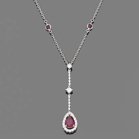 Bonhams : A ruby and diamond pendant necklace