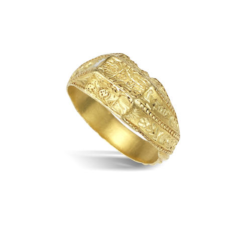 Bonhams : A 15th century gold iconographic ring, English