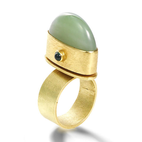 Bonhams : A jade and gem-set ring, by Wendy Ramshaw,