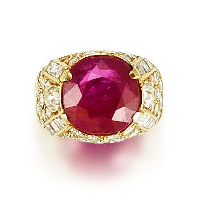 Bonhams : A ruby and diamond dress ring,