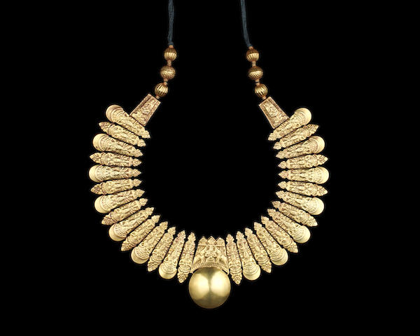 Bonhams : A repoussé gold marriage Necklace (Tali) South India, early ...