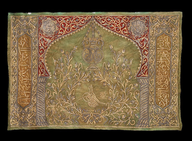 Bonhams : An Ottoman metal-thread embroidered silk Panel with the ...