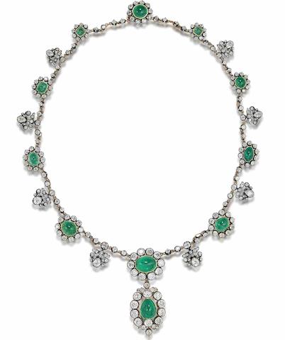 Bonhams : A late 19th century cabochon emerald and diamond necklace