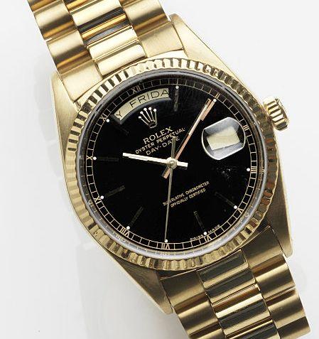 Bonhams : Rolex. An 18ct gold automatic bracelet watchDay-Date, Ref ...