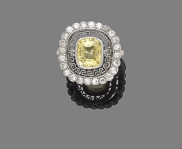 Bonhams : An early 20th century yellow sapphire and diamond ring